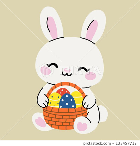 Cute Easter Bunny Holding Basket of Eggs Cute Easter Bunny Holding Basket of Eggs 135457712
