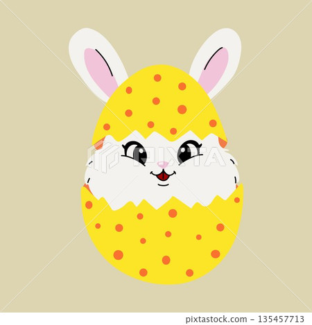 Cute Easter Bunny Hatching from Yellow Egg Cute Easter Bunny Hatching from Yellow Egg 135457713