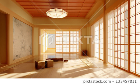 一個盒子被放置在日式房間。 135457811