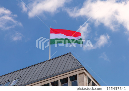 Hungary flag on building in Berlin Germany Hungary flag on building in Berlin Germany 135457841