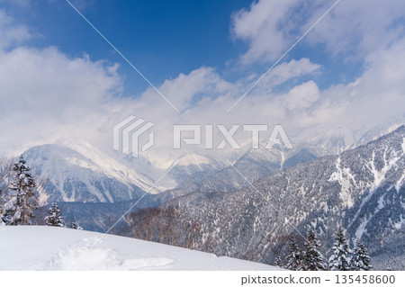 冬季新稻收割,雪山美景 冬季新稻收割,雪山美景 135458600