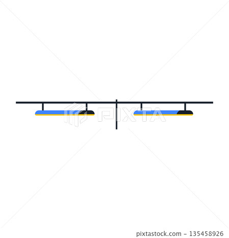 Minimalist flat illustration of horizontal wall shelves or modular storage unit with blue and yellow accents 135458926