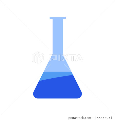 Scientific Erlenmeyer flask icon with blue liquid layers for laboratory research and chemical analysis Scientific Erlenmeyer flask icon with blue liquid layers for laboratory research and chemical analysis 135458931