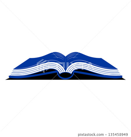Stylized Open Book Illustration in Blue and White for Education and Knowledge Concepts 135458949