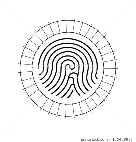 Biometric Fingerprint Scanning Icon with Circular Identification Dial for Security Concept Biometric Fingerprint Scanning Icon with Circular Identification Dial for Security Concept 135458955