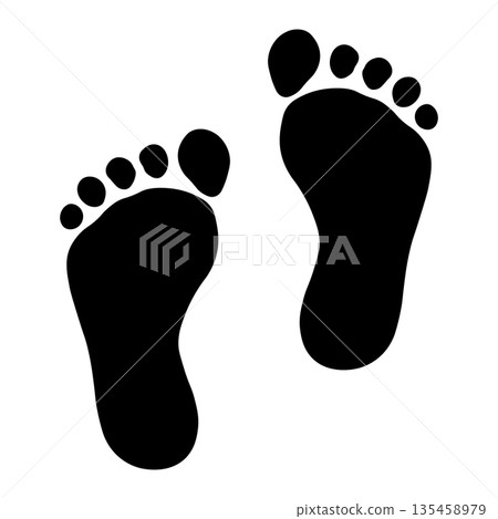 Black Bare Footprints Silhouette Walking Pattern Representing Human Journey Trace and Pedestrian Movement Black Bare Footprints Silhouette Walking Pattern Representing Human Journey Trace and Pedestrian Movement 135458979