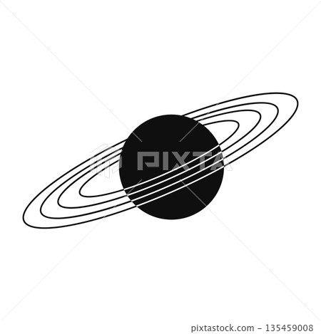 Simple line art illustration of planet Saturn with concentric orbital rings in black and white Simple line art illustration of planet Saturn with concentric orbital rings in black and white 135459008