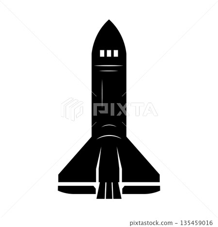 Black silhouette of a space shuttle rocket with detailed engine section ready for mission launch Black silhouette of a space shuttle rocket with detailed engine section ready for mission launch 135459016