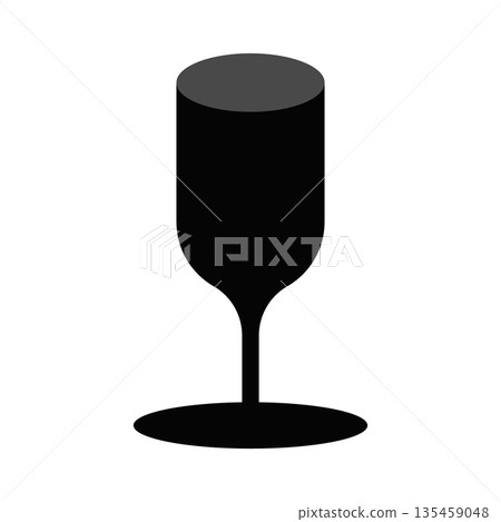 Black silhouette of a wine glass with a 3D perspective top, isolated on a white background. Minimalist icon suitable for winery, bar, and restaurant branding. 135459048