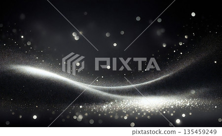 Silver light particles, particle clusters, silver and black background 135459249