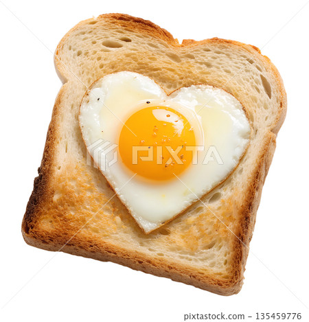 Perfectly fried egg in heart shape served on slice of toasted bread, isolated. Cute, romantic breakfast idea for valentine's day or anniversaries 135459776