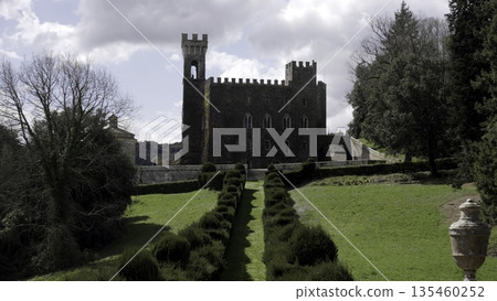 Castello di brolio emerging from the tuscan countryside. Action 135460252
