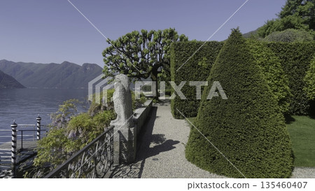Exploring the beauty of villa melzi d'eril gardens on lake como. Action Exploring the beauty of villa melzi d'eril gardens on lake como. Action 135460407
