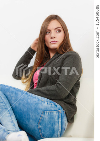 Astonishing woman catch on contemplating Astonishing woman catch on contemplating 135460688