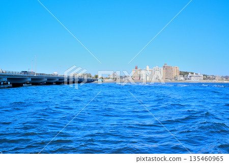 Enoshima Bridge from Shonan Port North Green Square in midwinter 135460965