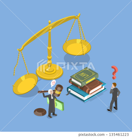 3D Isometric Flat Vector Illustration of Failing Justice System, Metaphorical Representation Of Injustice In Political Legislation 135461223