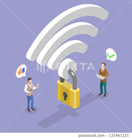3D Isometric Flat Vector Illustration of WIFI Security, Securing Wireless Networks And Protecting Internet Access For Network Safety 135461225