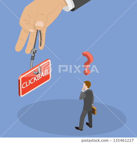 3D Isometric Flat Vector Illustration of Click Bait, Fishing Hook And Click Button 135461227