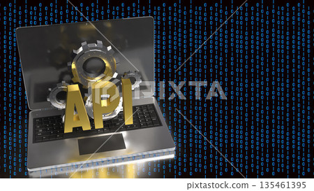 API Integration and Artificial Intelligence Technology Concept on Laptop 3d render. API Integration and Artificial Intelligence Technology Concept on Laptop 3d render. 135461395