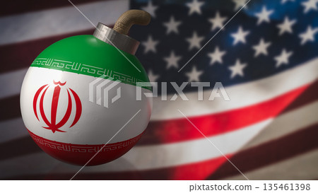 Geopolitical Tension Between United States and Iran Conflict Concept 3d render. Geopolitical Tension Between United States and Iran Conflict Concept 3d render. 135461398