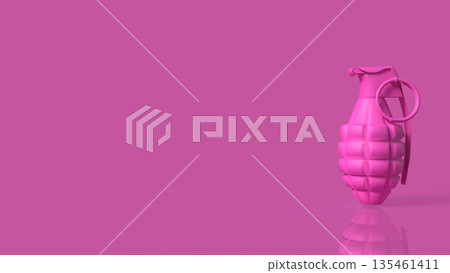 Pink Hand Grenade on Minimal Background Concept of Pop Art Danger 3d render. 135461411