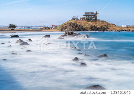 "Aomori Prefecture" View of Kabushima from the opposite shore Hachinohe City Long exposure 135461645