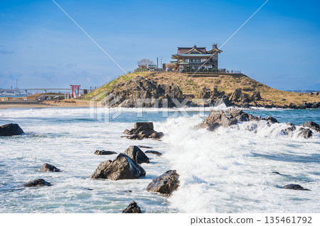 "Aomori Prefecture" View of Kabushima from the opposite shore, Hachinohe City 135461792