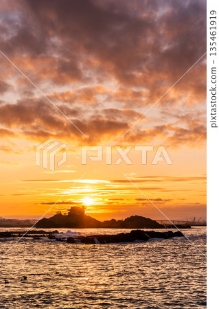 Aomori Prefecture: Dramatic evening view of Kabushima Island, Tanesashi Coast, Hachinohe City 135461919