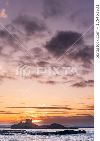 Aomori Prefecture: Dramatic evening view of Kabushima Island, Tanesashi Coast, Hachinohe City 135461931