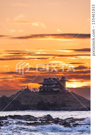 Aomori Prefecture: Dramatic evening view of Kabushima Island, Tanesashi Coast, Hachinohe City 135461933