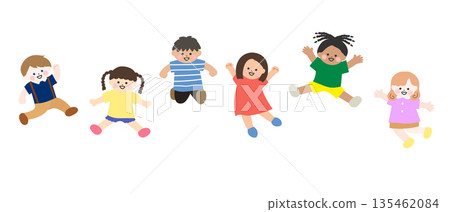 來自世界各地的跳躍兒童 | 可愛的扁平風格插畫 135462084