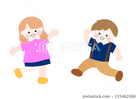 西方男女兒童的可愛扁平化插畫 135462086