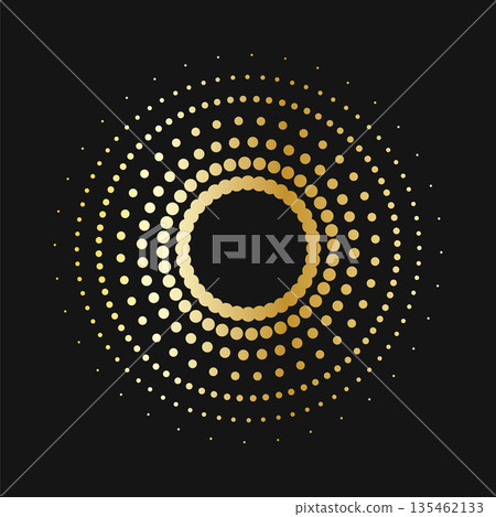 Gold Halftone round frame design. Round luxury logo abstract golden ring emblem geometric background Gold Halftone round frame design. Round luxury logo abstract golden ring emblem geometric background 135462133
