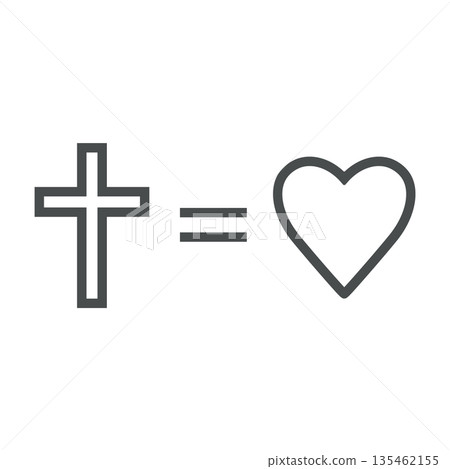 Cross love logo icon. Christian heart Jesus worship bible illustration. Vector sign love symbol. Cross love logo icon. Christian heart Jesus worship bible illustration. Vector sign love symbol. 135462155