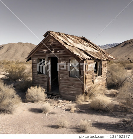 Deserted Shack in Arid Landscape Deserted Shack in Arid Landscape 135462377