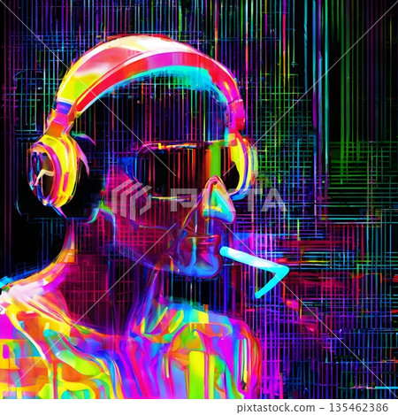 Neon Headphones Cyberpunk Vibe Neon Headphones Cyberpunk Vibe 135462386