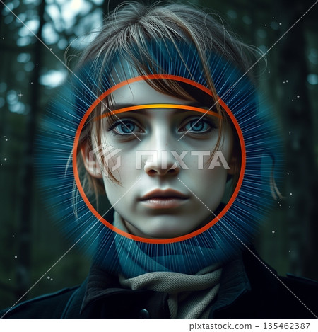 Futuristic Woman With Digital Halo Futuristic Woman With Digital Halo 135462387