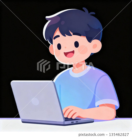 使用筆記本電腦的男孩 使用筆記本電腦的男孩 135462827