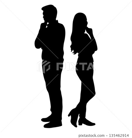 Men and women thinking back to back Men and women thinking back to back 135462914