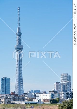 "Tokyo" Tokyo Skytree seen from the Arakawa riverbed "Tokyo" Tokyo Skytree seen from the Arakawa riverbed 135463124