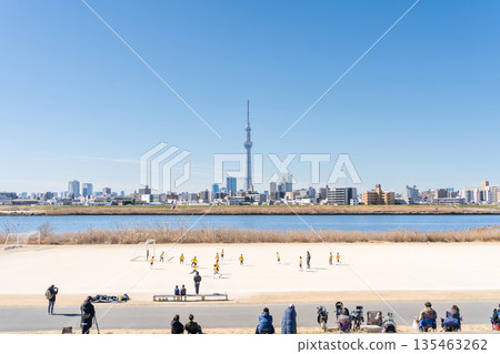 "Tokyo" Arakawa riverbed, view of Kinegawabashi Stadium 135463262