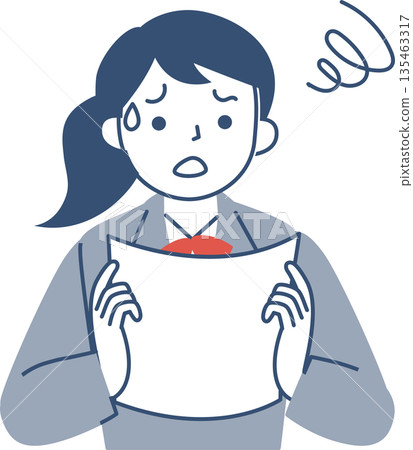 The upper body of a female student with a troubled expression 135463317