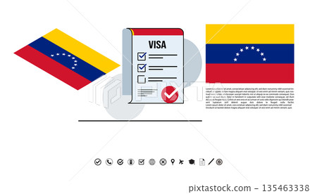 Visa Process Across Venezuela Flags, Official Checklist And Document Icon Illustration For Applications And Requests. 135463338