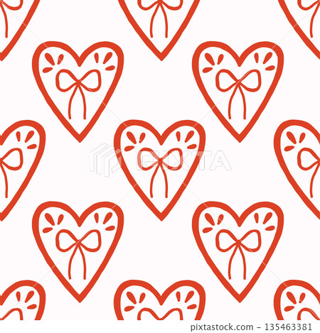 Vector seamless pattern with decorative hearts in a whimsical doodle style. Romantic pink and red design inspired by folk art, perfect for Valentines Day, wrapping paper, textiles, and branding Vector seamless pattern with decorative hearts in a whimsical doodle style. Romantic pink and red design inspired by folk art, perfect for Valentines Day, wrapping paper, textiles, and branding 135463381