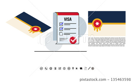 Professional Visa Checklist Documents With Certificate And Ribbon For Official Approval And Verification. 135463598