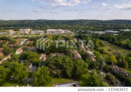 A view of a residential area with houses and trees. Chesterbrook, USA 135463672