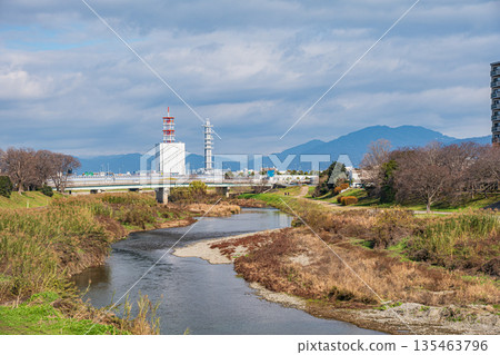 Winter scenery of the Kamo River, Kyoto City 135463796
