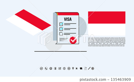 Indonesia Visa Application Document With Flags And Checklists Illustration For Travel And Identity Verification. Indonesia Visa Application Document With Flags And Checklists Illustration For Travel And Identity Verification. 135463909