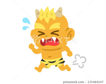Illustration of a yellow demon running away Illustration of a yellow demon running away 135464247