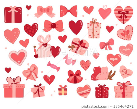 情人節可愛插畫素材，柔和的粉紅彩色調，手繪風格 135464271